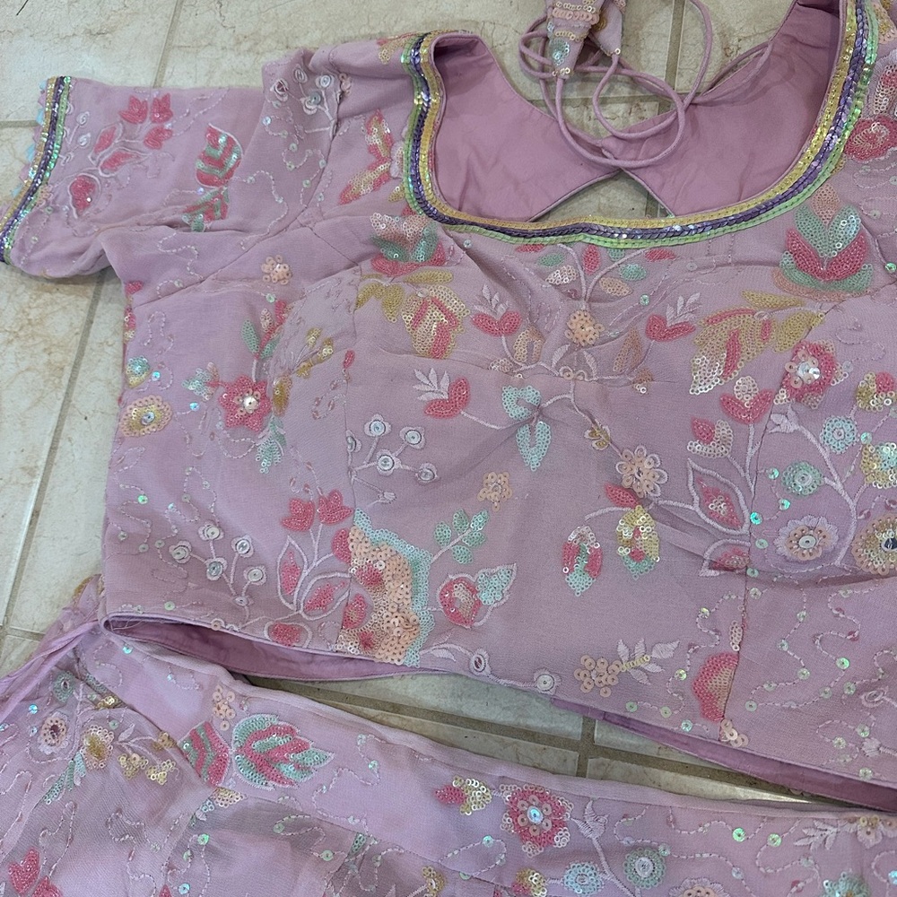 Embroidered Pink Lehenga Set - Picture 4 of 15